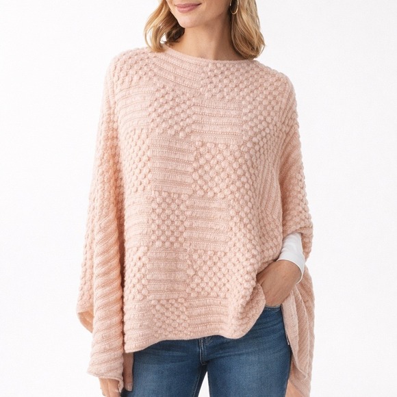 Chico's Sweaters - Chicos Blush Pink Textured Knit Poncho Wrap Legenlook L/XL Boho Oversized Cozy